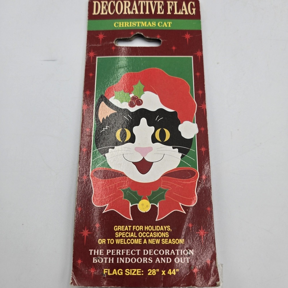 Vtg New Hanging Decor Flag NCE Christmas‎ Cat 28x44" Kittens Cottagecore